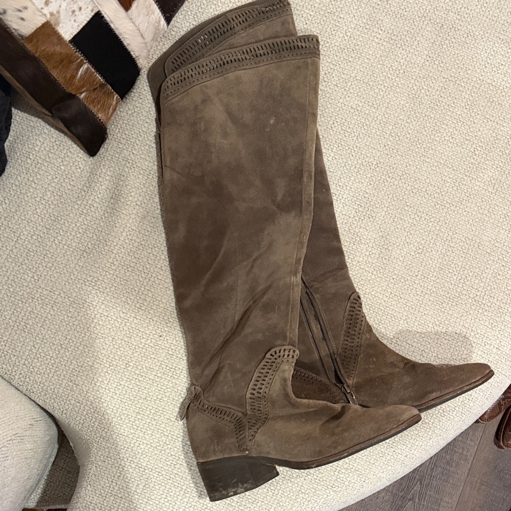 Vince Camuto grey/tan Suede Over the Knee Boots